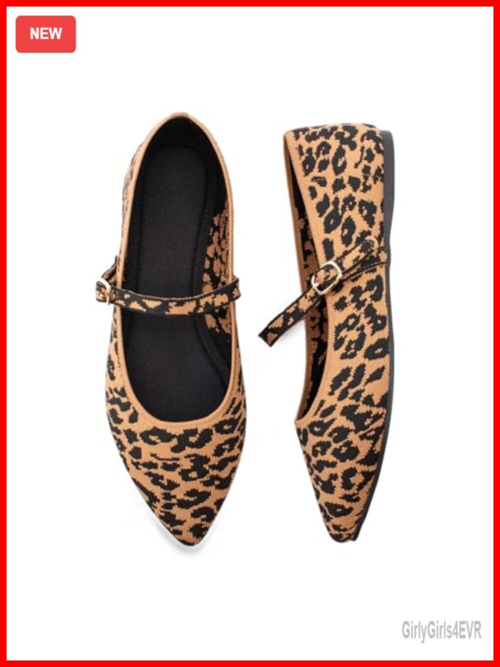 Knit Pointed Toe Ballet Flats Adjustable Ankle Strap Comfort Shoes